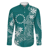 Teal Kuki Airani Tapakau Family Matching Off The Shoulder Long Sleeve Dress and Hawaiian Shirt Tribal Anchor Mix Tiare LT7 Daughter's Dress Teal - Polynesian Pride