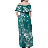 Teal Kuki Airani Tapakau Family Matching Off Shoulder Maxi Dress and Hawaiian Shirt Tribal Anchor Mix Tiare