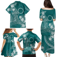 Teal Kuki Airani Tapakau Family Matching Puletasi and Hawaiian Shirt Tribal Anchor Mix Tiare