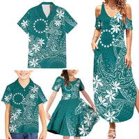 Teal Kuki Airani Tapakau Family Matching Summer Maxi Dress and Hawaiian Shirt Tribal Anchor Mix Tiare