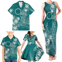 Teal Kuki Airani Tapakau Family Matching Tank Maxi Dress and Hawaiian Shirt Tribal Anchor Mix Tiare LT7 - Polynesian Pride
