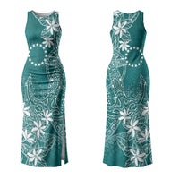 Teal Kuki Airani Tapakau Family Matching Tank Maxi Dress and Hawaiian Shirt Tribal Anchor Mix Tiare LT7 Mom's Dress Teal - Polynesian Pride
