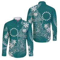 Teal Kuki Airani Tapakau Family Matching Tank Maxi Dress and Hawaiian Shirt Tribal Anchor Mix Tiare LT7 Dad's Shirt - Long Sleeve Teal - Polynesian Pride