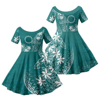 Teal Kuki Airani Tapakau Family Matching Tank Maxi Dress and Hawaiian Shirt Tribal Anchor Mix Tiare LT7 Daughter's Dress Teal - Polynesian Pride