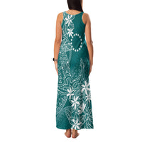 Teal Kuki Airani Tapakau Family Matching Tank Maxi Dress and Hawaiian Shirt Tribal Anchor Mix Tiare