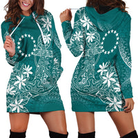Teal Kuki Airani Tapakau Hoodie Dress Tribal Anchor Mix Tiare