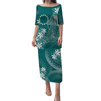Teal Kuki Airani Tapakau Puletasi Tribal Anchor Mix Tiare LT7 Long Dress Teal - Polynesian Pride