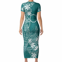 Teal Kuki Airani Tapakau Short Sleeve Bodycon Dress Tribal Anchor Mix Tiare LT7 - Polynesian Pride