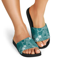 Teal Kuki Airani Tapakau Slide Sandals Tribal Anchor Mix Tiare LT7 - Polynesian Pride