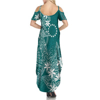 Teal Kuki Airani Tapakau Summer Maxi Dress Tribal Anchor Mix Tiare