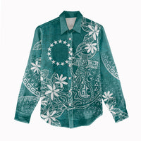 Teal Kuki Airani Tapakau Women Casual Shirt Tribal Anchor Mix Tiare
