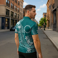 Teal Kuki Airani Tapakau Zipper Polo Shirt Tribal Anchor Mix Tiare