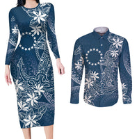 Navy Kuki Airani Tapakau Couples Matching Long Sleeve Bodycon Dress and Long Sleeve Button Shirt Tribal Anchor Mix Tiare LT7 Navy - Polynesian Pride