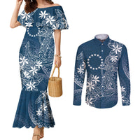 Navy Kuki Airani Tapakau Couples Matching Mermaid Dress and Long Sleeve Button Shirt Tribal Anchor Mix Tiare LT7 Navy - Polynesian Pride
