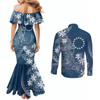 Navy Kuki Airani Tapakau Couples Matching Mermaid Dress and Long Sleeve Button Shirt Tribal Anchor Mix Tiare LT7 - Polynesian Pride