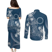 Navy Kuki Airani Tapakau Couples Matching Puletasi and Long Sleeve Button Shirt Tribal Anchor Mix Tiare LT7 - Polynesian Pride