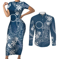 Navy Kuki Airani Tapakau Couples Matching Short Sleeve Bodycon Dress and Long Sleeve Button Shirt Tribal Anchor Mix Tiare LT7 Navy - Polynesian Pride
