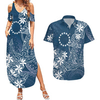 Navy Kuki Airani Tapakau Couples Matching Summer Maxi Dress and Hawaiian Shirt Tribal Anchor Mix Tiare LT7 Navy - Polynesian Pride