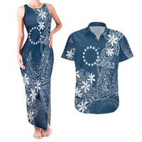 Navy Kuki Airani Tapakau Couples Matching Tank Maxi Dress and Hawaiian Shirt Tribal Anchor Mix Tiare LT7 Navy - Polynesian Pride