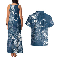 Navy Kuki Airani Tapakau Couples Matching Tank Maxi Dress and Hawaiian Shirt Tribal Anchor Mix Tiare LT7 - Polynesian Pride