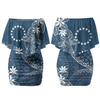 Navy Kuki Airani Tapakau Family Matching Off Shoulder Short Dress and Hawaiian Shirt Tribal Anchor Mix Tiare LT7 Mom's Dress Navy - Polynesian Pride