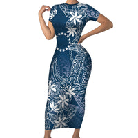Navy Kuki Airani Tapakau Family Matching Short Sleeve Bodycon Dress and Hawaiian Shirt Tribal Anchor Mix Tiare