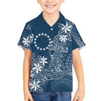 Navy Kuki Airani Tapakau Family Matching Short Sleeve Bodycon Dress and Hawaiian Shirt Tribal Anchor Mix Tiare