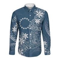 Navy Kuki Airani Tapakau Long Sleeve Button Shirt Tribal Anchor Mix Tiare LT7 Unisex Navy - Polynesian Pride