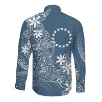 Navy Kuki Airani Tapakau Long Sleeve Button Shirt Tribal Anchor Mix Tiare LT7 - Polynesian Pride