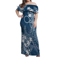 Navy Kuki Airani Tapakau Off Shoulder Maxi Dress Tribal Anchor Mix Tiare LT7 Women Navy - Polynesian Pride