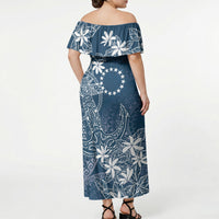 Navy Kuki Airani Tapakau Off Shoulder Maxi Dress Tribal Anchor Mix Tiare LT7 - Polynesian Pride
