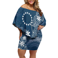Navy Kuki Airani Tapakau Off Shoulder Short Dress Tribal Anchor Mix Tiare