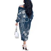Navy Kuki Airani Tapakau Off The Shoulder Long Sleeve Dress Tribal Anchor Mix Tiare LT7 - Polynesian Pride