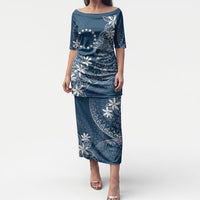 Navy Kuki Airani Tapakau Puletasi Tribal Anchor Mix Tiare LT7 Long Dress Navy - Polynesian Pride