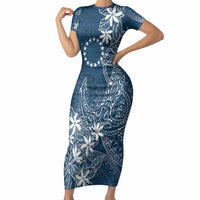 Navy Kuki Airani Tapakau Short Sleeve Bodycon Dress Tribal Anchor Mix Tiare LT7 Long Dress Navy - Polynesian Pride
