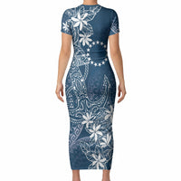 Navy Kuki Airani Tapakau Short Sleeve Bodycon Dress Tribal Anchor Mix Tiare LT7 - Polynesian Pride