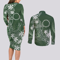 Sage Green Kuki Airani Tapakau Couples Matching Long Sleeve Bodycon Dress and Long Sleeve Button Shirt Tribal Anchor Mix Tiare