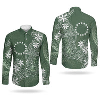 Sage Green Kuki Airani Tapakau Couples Matching Off Shoulder Maxi Dress and Long Sleeve Button Shirt Tribal Anchor Mix Tiare LT7 - Polynesian Pride