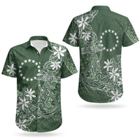 Sage Green Kuki Airani Tapakau Couples Matching Off The Shoulder Long Sleeve Dress and Hawaiian Shirt Tribal Anchor Mix Tiare LT7 - Polynesian Pride