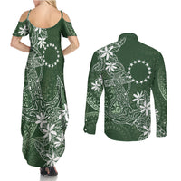 Sage Green Kuki Airani Tapakau Couples Matching Summer Maxi Dress and Long Sleeve Button Shirt Tribal Anchor Mix Tiare LT7 - Polynesian Pride