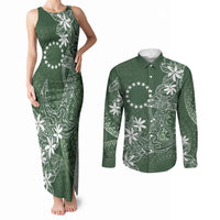 Sage Green Kuki Airani Tapakau Couples Matching Tank Maxi Dress and Long Sleeve Button Shirt Tribal Anchor Mix Tiare LT7 Sage Green - Polynesian Pride