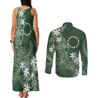 Sage Green Kuki Airani Tapakau Couples Matching Tank Maxi Dress and Long Sleeve Button Shirt Tribal Anchor Mix Tiare LT7 - Polynesian Pride