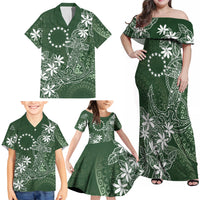 Sage Green Kuki Airani Tapakau Family Matching Off Shoulder Maxi Dress and Hawaiian Shirt Tribal Anchor Mix Tiare