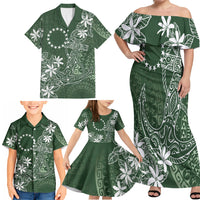 Sage Green Kuki Airani Tapakau Family Matching Off Shoulder Maxi Dress and Hawaiian Shirt Tribal Anchor Mix Tiare LT7 - Polynesian Pride