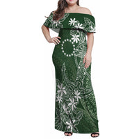 Sage Green Kuki Airani Tapakau Family Matching Off Shoulder Maxi Dress and Hawaiian Shirt Tribal Anchor Mix Tiare
