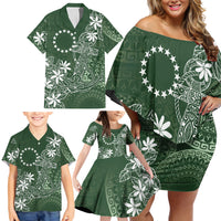Sage Green Kuki Airani Tapakau Family Matching Off Shoulder Short Dress and Hawaiian Shirt Tribal Anchor Mix Tiare LT7 - Polynesian Pride