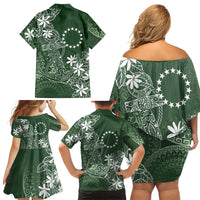 Sage Green Kuki Airani Tapakau Family Matching Off Shoulder Short Dress and Hawaiian Shirt Tribal Anchor Mix Tiare LT7 Mom's Dress Sage Green - Polynesian Pride