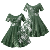 Sage Green Kuki Airani Tapakau Family Matching Off Shoulder Short Dress and Hawaiian Shirt Tribal Anchor Mix Tiare LT7 Daughter's Dress Sage Green - Polynesian Pride