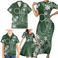 Sage Green Kuki Airani Tapakau Family Matching Short Sleeve Bodycon Dress and Hawaiian Shirt Tribal Anchor Mix Tiare LT7 - Polynesian Pride