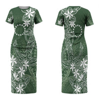Sage Green Kuki Airani Tapakau Family Matching Short Sleeve Bodycon Dress and Hawaiian Shirt Tribal Anchor Mix Tiare LT7 Mom's Dress Sage Green - Polynesian Pride
